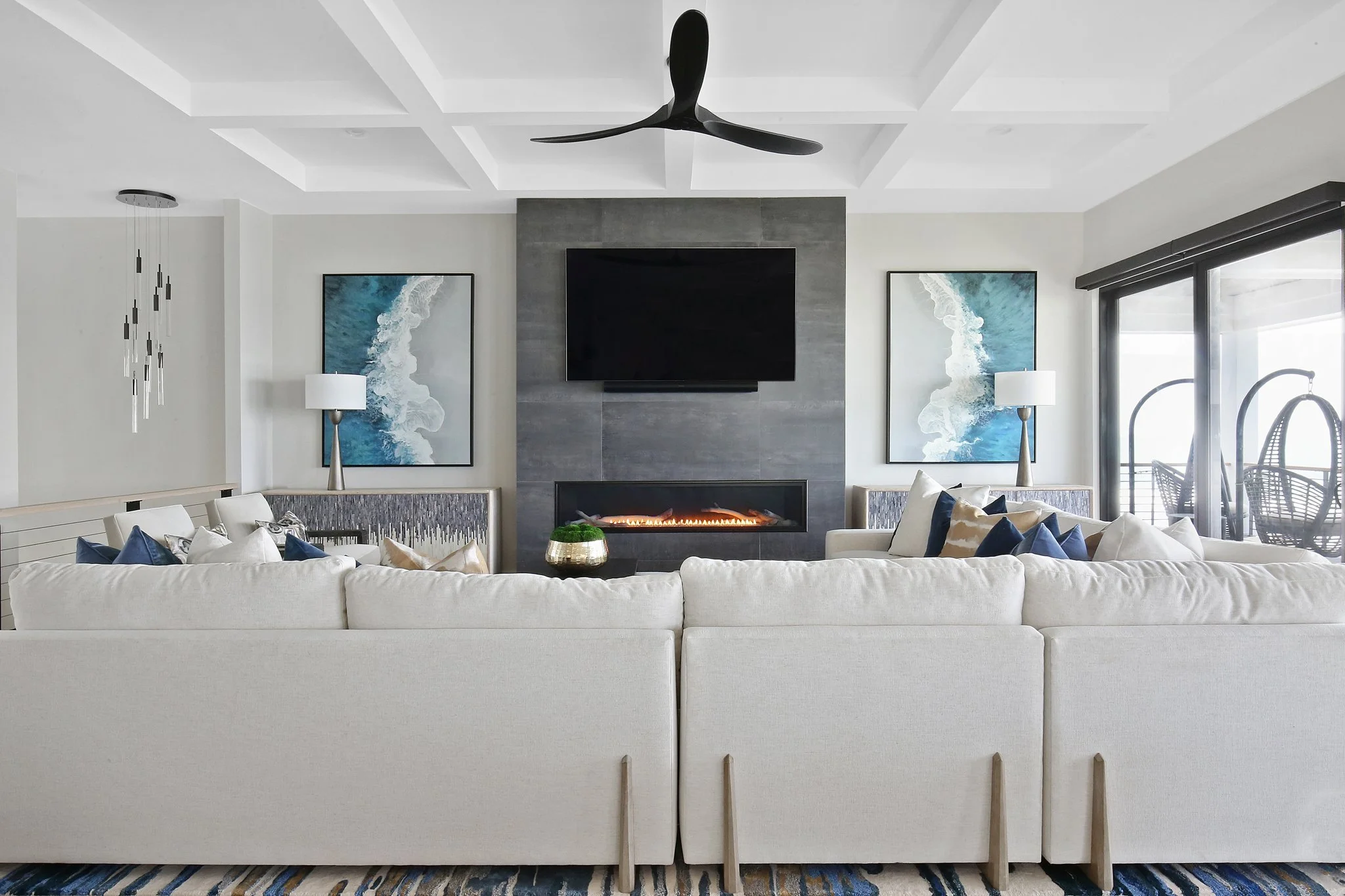 A completed Bardi Designs interior with layered furnishings and warm metal detail